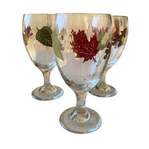 Vintage Libbey Fall Autumn Leaves glasses goblets wine water Thanksgiving